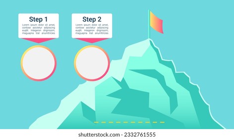 Mountain peak with flying flag infographic chart design element set. Abstract vector symbols for infochart with blank copy spaces. Instructional graphics kit. Roboto Medium, Light fonts used