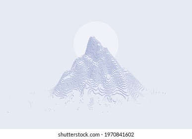 Mountain peak. Futuristic technology backdrop in a pixel art style. Cyberspace concept. 3D vector illustration for brochure, magazine, poster, presentation, flyer or banner.