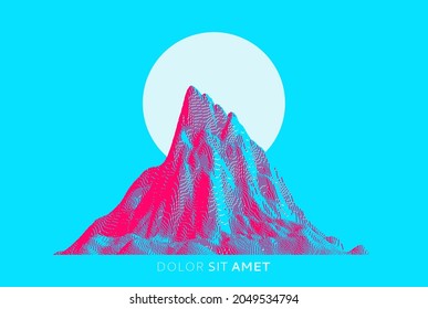 Mountain peak. Futuristic technology backdrop in a pixel art style. Cyberspace concept. 3D vector illustration for brochure, magazine, poster, presentation, flyer or banner.