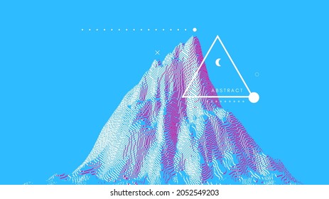 Mountain peak. Futuristic technology backdrop in a voxel art style. Cyberspace concept. 3D vector illustration for brochure, magazine, poster, presentation, flyer or banner.