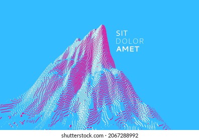 Mountain peak. Futuristic technology backdrop in a voxel art style. Cyberspace concept. 3D vector illustration for brochure, magazine, poster, presentation, flyer or banner.
