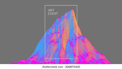 Mountain peak. Futuristic technology backdrop in a voxel art style. Cyberspace concept. 3D vector illustration for brochure, magazine, poster, presentation, flyer or banner.