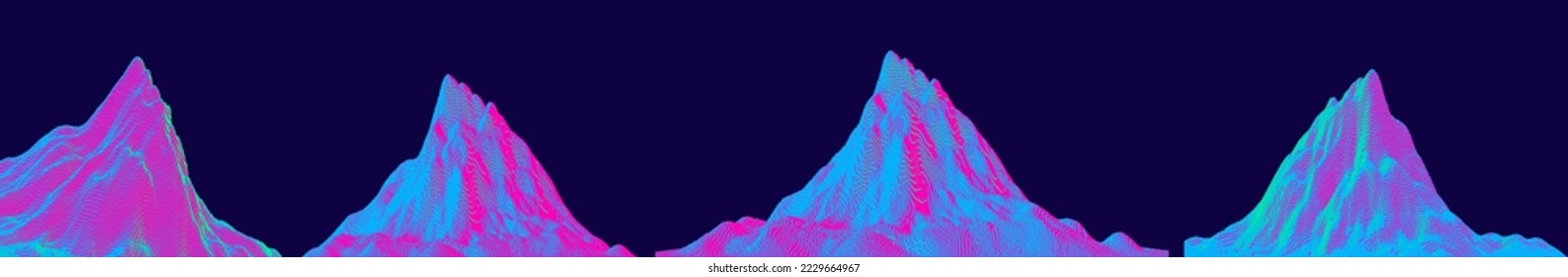 Mountain peak. Futuristic technology backdrop in a voxel art style. Cyberspace concept. 3D vector illustration for brochure, magazine, poster, presentation, flyer or banner.