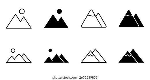 Mountain, peak, hill icon set