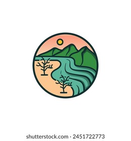 Mountain peak hill vector illustration sunset island beach sea logo design 3