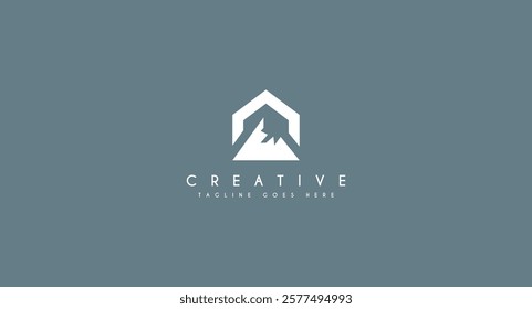 Mountain peak with House home vector illustration logo design.