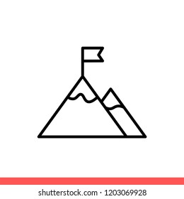 Mountain Peak Icon With Flag Symbol, Winner Sign. Simple, Flat Design For Web Or Mobile App