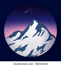 mountain peak icon flat at night and Comet icon