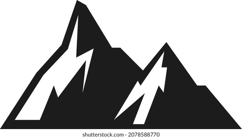 Mountain peak icon. Simple black landscape. Everest logo