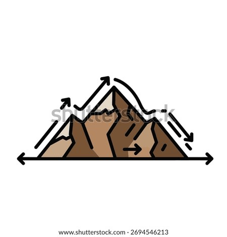 Mountain peak illustration with arrows indicating paths up and down.