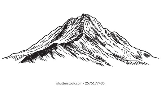 mountain peak illustration in black and white hand-drawn style