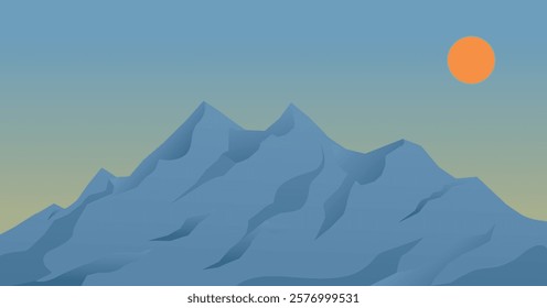 Mountain peak landscape, snowy mountain range with sunrise