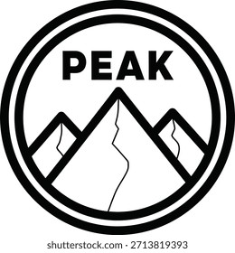 Mountain peak landscape vector illustration with Peak text for adventure and outdoor travel designs on a transparent background.