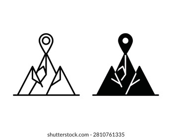 Mountain Peak Location Marker Outline and Filled Vector Icon