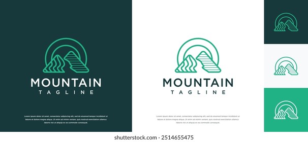 Mountain peak logo design illustration. outdoor adventure icon.