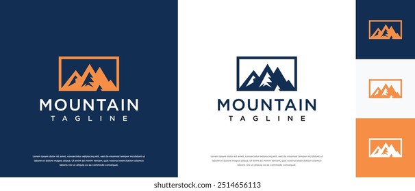 Ilustración de diseño de logotipo de pico de montaña. icono de aventura al aire libre.