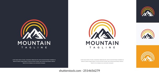 Mountain peak logo design illustration. outdoor adventure icon.