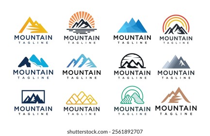 Mountain peak logo design illustration collection. outdoor adventure icon.