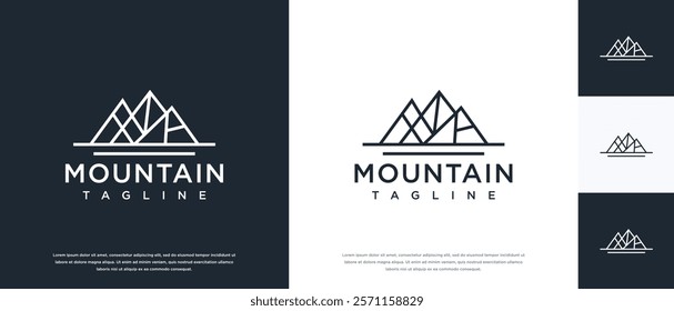 Mountain peak logo design illustration. outdoor adventure mountain icon.