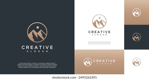 Mountain peak logo design. Outdoor adventure travel emblem with mountain vector.	