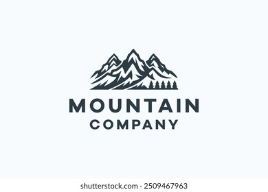 Mountain Peak Logo Design Template. Silhouette of Rocky Mountains. Outdoor Logo Design Inspiration.	