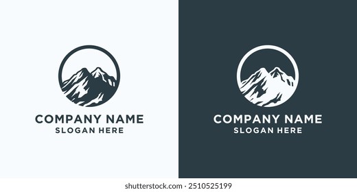 Mountain Peak Logo Design Template. Silhouette of Rocky Mountains. Outdoor Logo Design Inspiration.