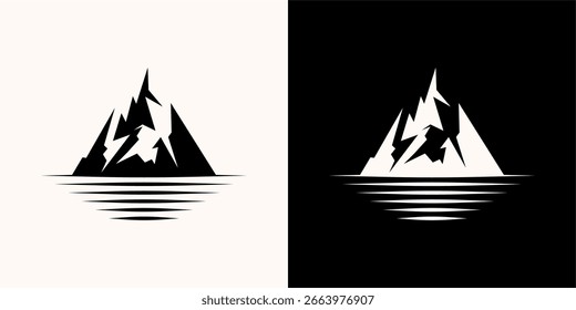 Logotipo do pico da montanha com reflexão na água
