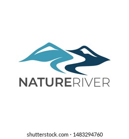 mountain peak logo.hill river landscape vector.nature outdoor landscape symbol.simple modern design