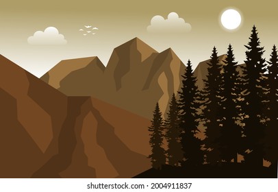 Montaña Pine Fir Trees Paisaje Natural Aventura Ilustración