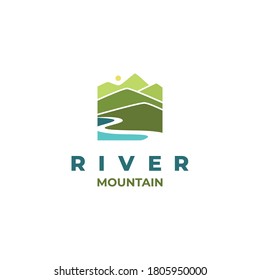 Mountain peak river creek logo vector template	