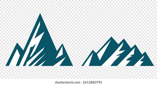 Mountain peak set. Collection different types of Mountains. Mountain landscape vector illustration set, collection of mountains in flat design style. Cute mountain vector set cute cartoon style.