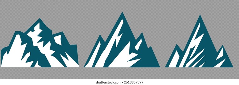Mountain peak set. Collection different types of Mountains. Mountain landscape vector illustration set, collection of mountains in flat design style. Cute mountain vector set cute cartoon style.