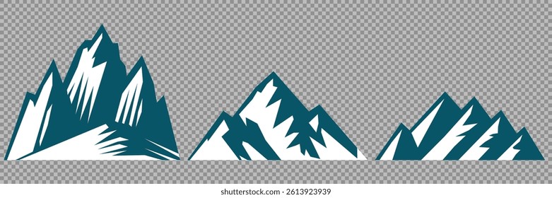 Mountain peak set. Collection different types of Mountains. Mountain landscape vector illustration set, collection of mountains in flat design style. Cute mountain vector set cute cartoon style.