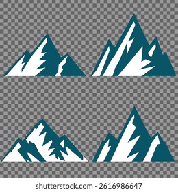 Mountain peak set. Collection different types of Mountains. Mountain landscape vector illustration set, collection of mountains in flat design style. Cute mountain vector set cute cartoon style.