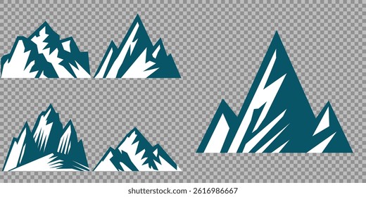 Mountain peak set. Collection different types of Mountains. Mountain landscape vector illustration set, collection of mountains in flat design style. Cute mountain vector set cute cartoon style.