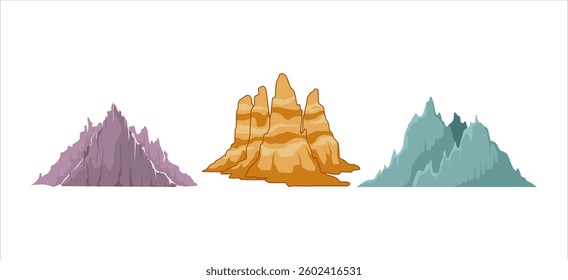 mountain peak set vector illustration flat design cartoon hill top style for element design isolated on white background