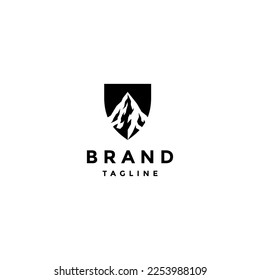 Mountain Peak Silhouette Inside Shield. Shield Symbol With A Mountain Peak Motif In It.