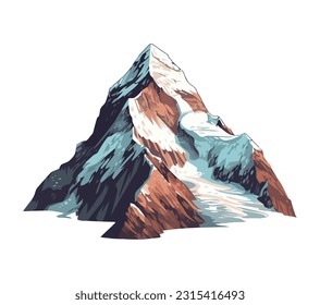 Mountain peak, snow and ice adventure icon isolated