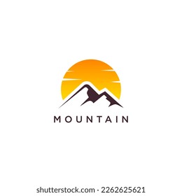 Mountain peak summit logo design. Outdoor hiking adventure icon