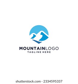 Mountain peak summit logo design. Outdoor hiking adventure icon set. Alpine wilderness travel symbol. Vector illustration.	