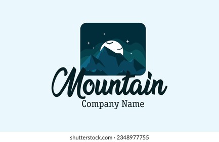Diseño del logo de la cumbre de montaña. Juego de íconos de aventuras para caminatas al aire libre. Símbolo de viaje alpino silvestre. Ilustración vectorial.