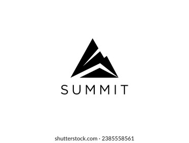 Mountain peak summit logo design. Outdoor hiking adventure icon set. Alpine wilderness travel symbol. Vector illustration.