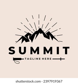 Mountain peak summit logo design. Outdoor hiking adventure icon