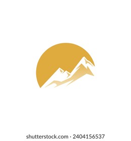 Mountain peak summit logo design. Outdoor hiking adventure icon set. Alpine wilderness travel symbol. Vector illustration.	
