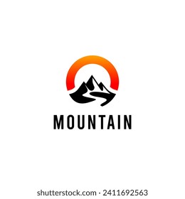 Mountain peak summit logo design. Outdoor hiking adventure icon set. Alpine wilderness travel symbol. Vector illustration.