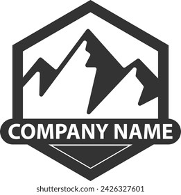 Mountain peak summit logo design. Outdoor hiking adventure icon set. Alpine wilderness travel symbol. Vector illustration.
