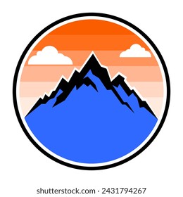 Mountain peak summit logo design. Outdoor hiking adventure icon set. Alpine wilderness travel symbol. Vector illustration.