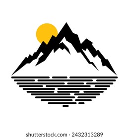 Mountain peak summit logo design. Outdoor hiking adventure icon set. Alpine wilderness travel symbol. Vector illustration.
