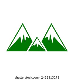 Mountain peak summit logo design. Outdoor hiking adventure icon set. Alpine wilderness travel symbol. Vector illustration.
