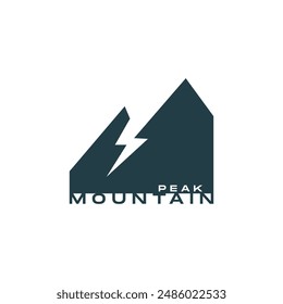 Mountain peak summit logo design. Outdoor hiking adventure icon. Alpine wilderness travel symbol. Vector illustration.